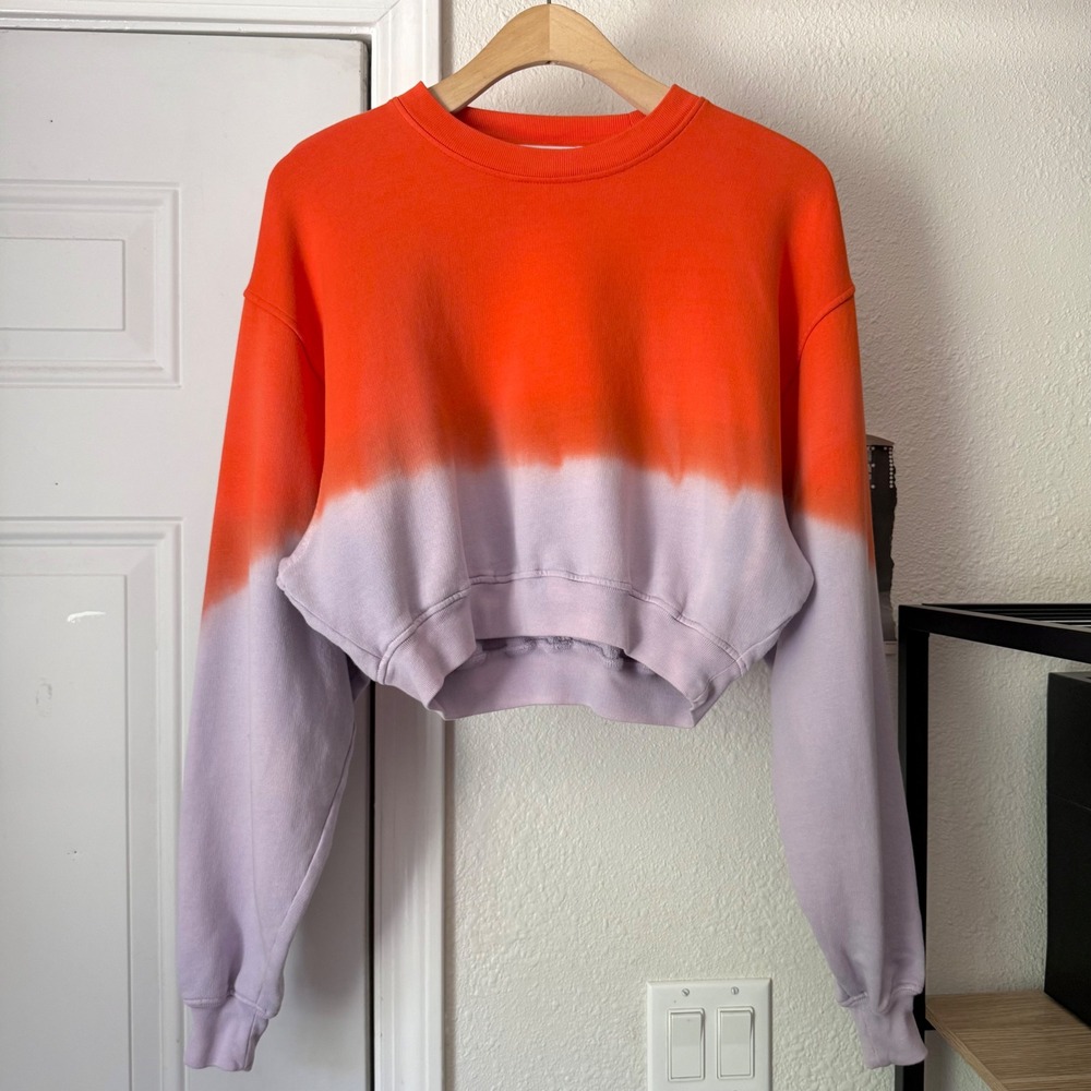 FRAME orange lilac lavender dip dye color block boxy cropped crew neck sweater